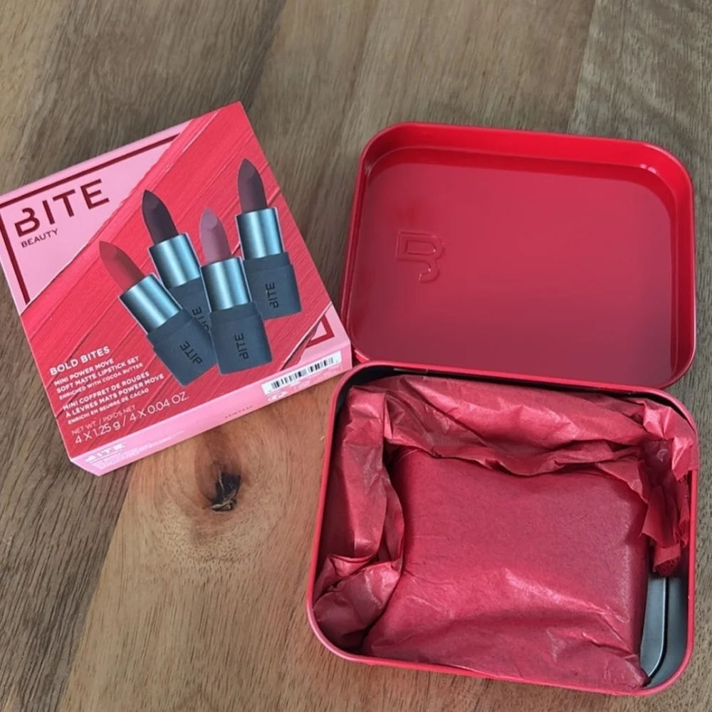 Bite Beauty Bold Bites Mini Matte Lipstick Set 4pc in metal case - Picture 4 of 6